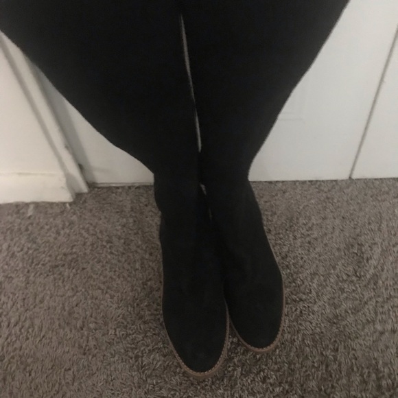 Coach Shoes - Coach Keely black suede shearling Knee high wedge boots size 8